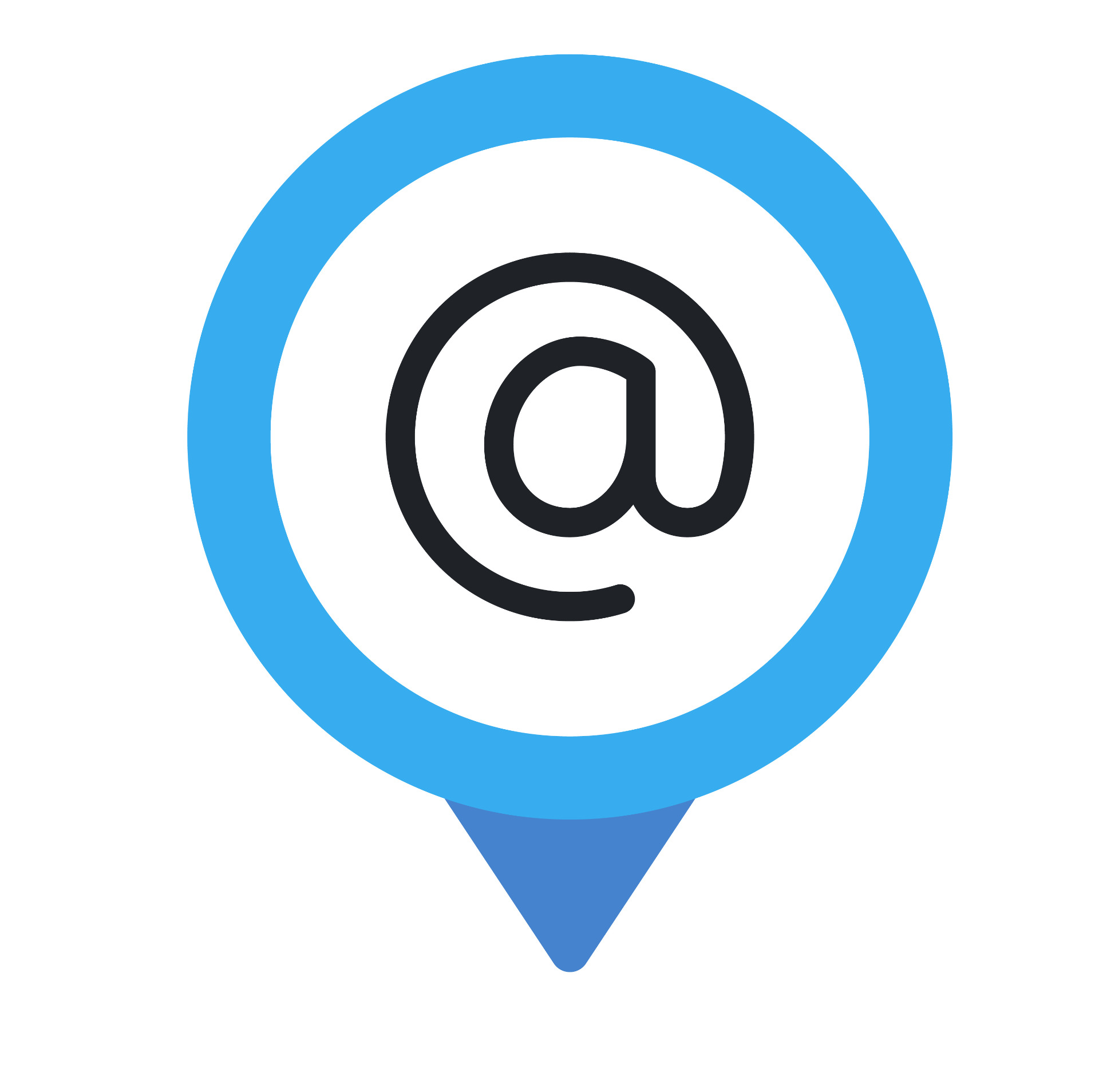 Auf dem Bild ist das @-Zeichen für E-Mails in einer blauen Sprechblase. Auf dem Bild ist das @-Zeichen für E-Mails in einer blauen Sprechblase.