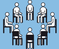 Auf dem Bild sitzen Menschen im Kreis. Bild: METACOM-SYMBOLE © Annette Kitzinger