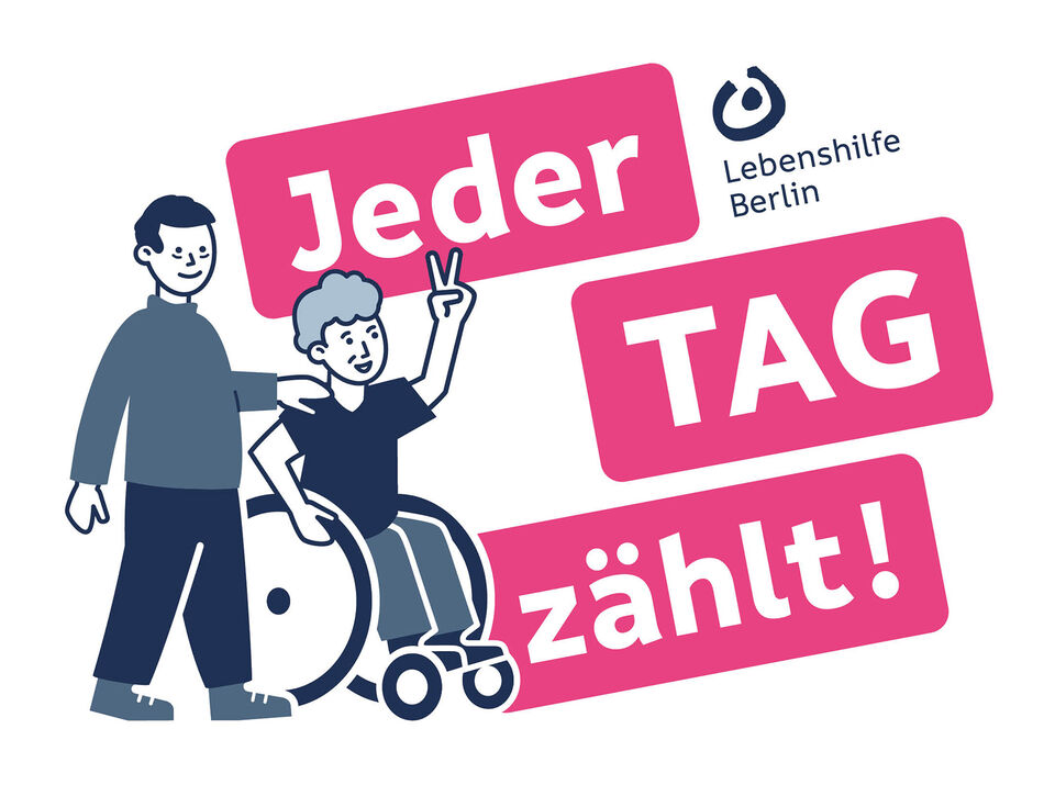 Eine Rollstuhlfahrerin, die auf den Text zeigt: Jeder Tag zählt! © inkl.Design, Gregor Strutz 