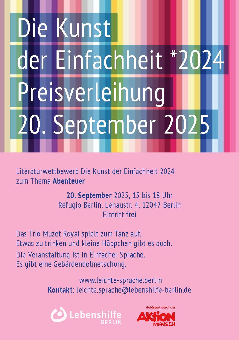 Flyer Preisverleihung "Die Kunst der Einfachheit" im Refugio am 20. September 2025.